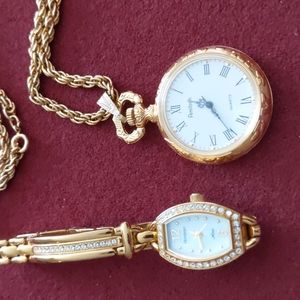 Collection of Armitron Watches Gold Colored Pocket Watch And Wristwatch Lot of 2